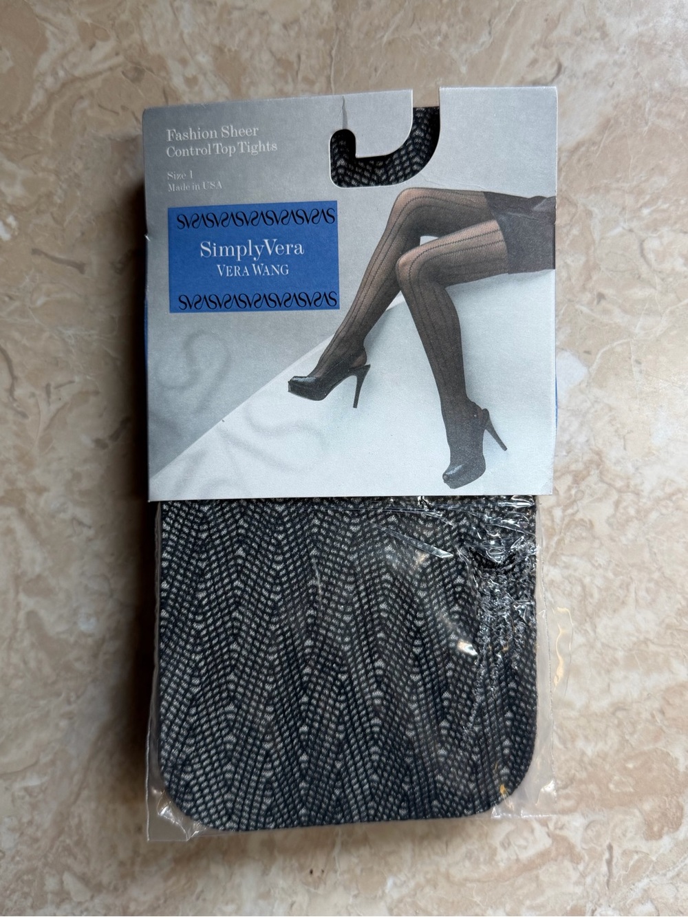 Simply Vera Vera Wang Black Fashion Sheer Control Top Tights Size 1 New with Tag